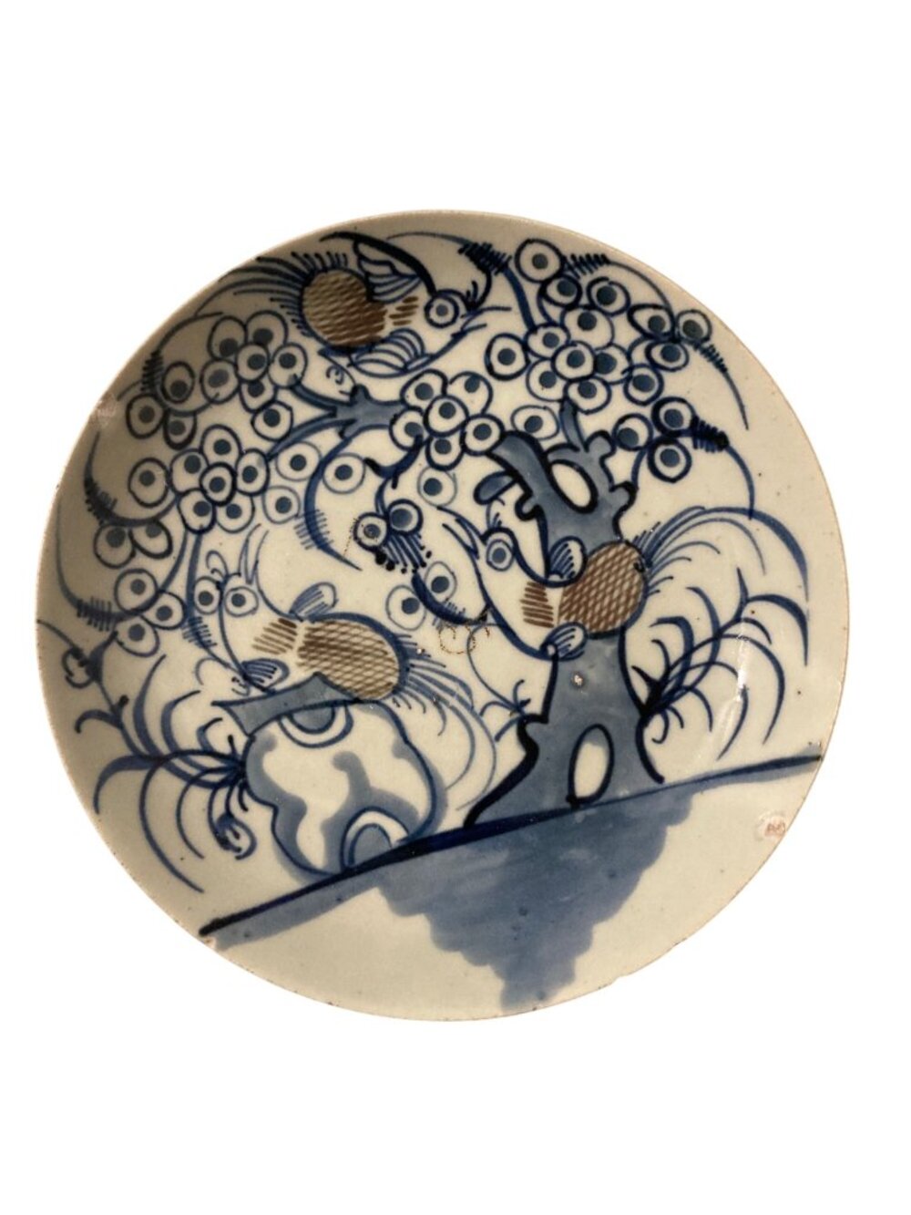 Antique Qing Dynasty Porcelain Chinese Plate With Bird Design In Blue And White